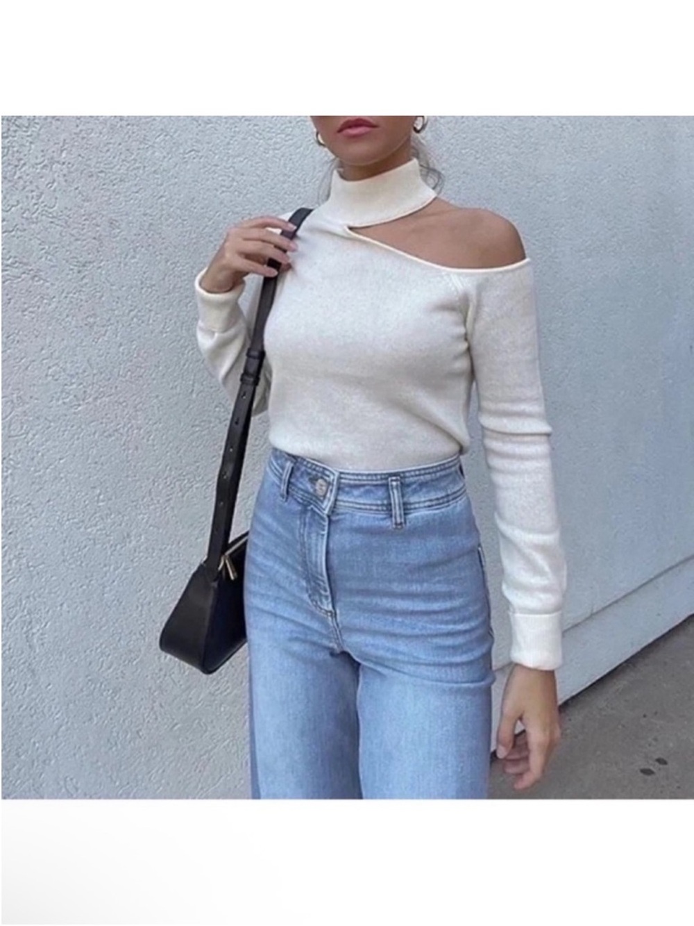 Antonio Melani Ivory Cream Cashmere Sweater Sz XL Brooke Cutout Mock